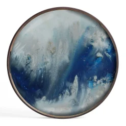 Round Glass Organic Tray, Blue Mist
