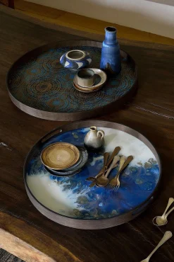 Round Glass Organic Tray, Blue Mist