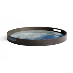 Round Glass Organic Tray, Blue Mist