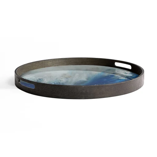 Round Glass Organic Tray, Blue Mist