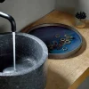 Round Glass Organic Valet Tray, Slate