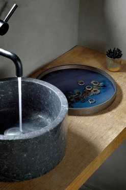 Round Glass Organic Valet Tray, Slate