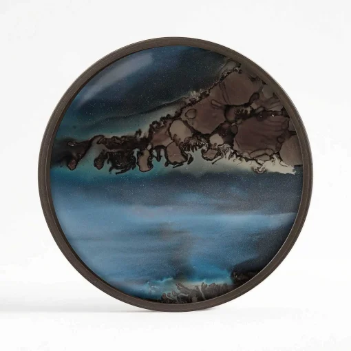 Round Glass Organic Valet Tray, Slate
