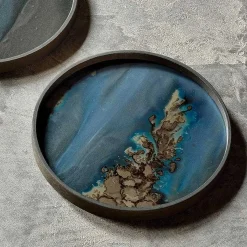 Round Glass Organic Valet Tray, Slate
