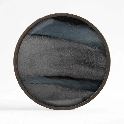 Round Glass Organic Valet Tray, Graphite