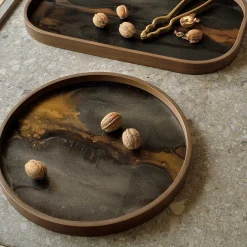 Round Glass Organic Valet Tray, Bronze