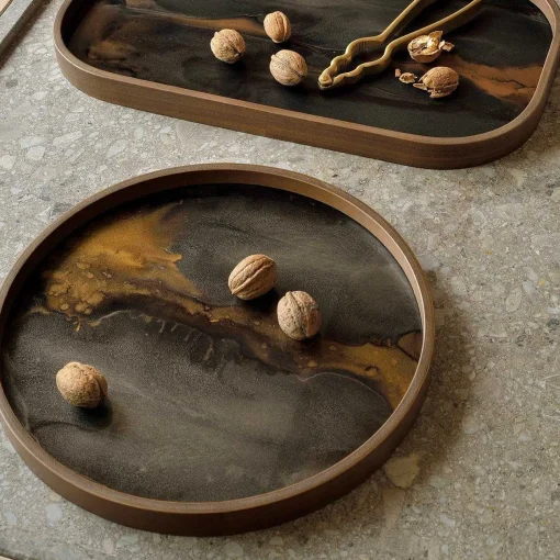 Round Glass Organic Valet Tray, Bronze