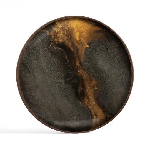 Round Glass Organic Valet Tray, Bronze