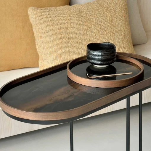 Round Glass Organic Valet Tray, Bronze