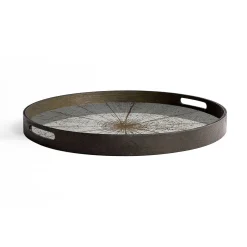 Round Light Aged Slice Mirror Tray, Small