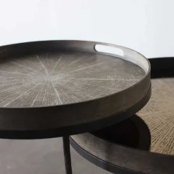 Round Light Aged Slice Mirror Tray, Small