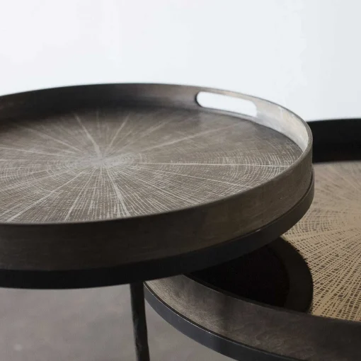 Round Light Aged Slice Mirror Tray, Small