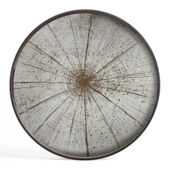 Round Light Aged Slice Mirror Tray, Small