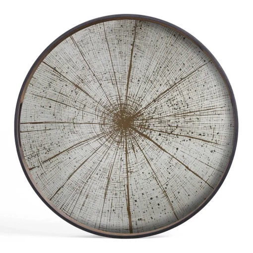 Round Light Aged Slice Mirror Tray, Small
