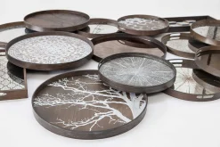 Round Light Aged Slice Mirror Tray, Small