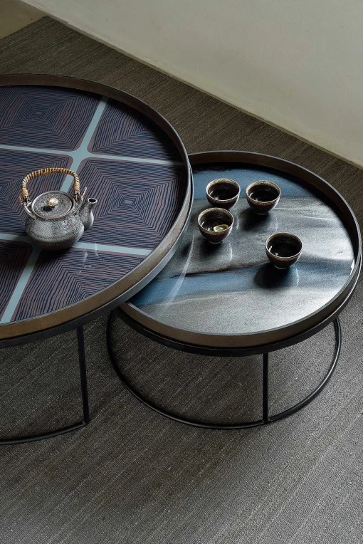 Round Tray Coffee Table Set, L & XL (Trays Not Included)