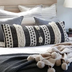 Sawyer Handwoven Rectangular Pillow, Ivory & Black^Be Home Clearance