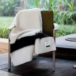 Siempre Blanket, Ivory with Black Stripe^Be Home Cheap
