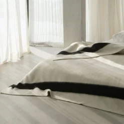 Siempre Blanket, Ivory with Black Stripe^Be Home Cheap