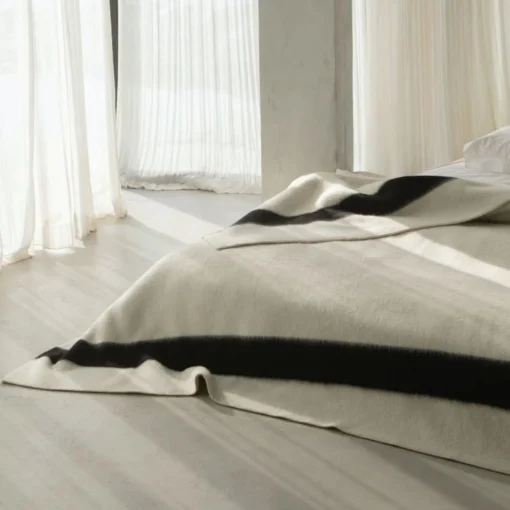 Siempre Blanket, Ivory with Black Stripe^Be Home Cheap