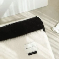 Siempre Blanket, Ivory with Black Stripe^Be Home Cheap