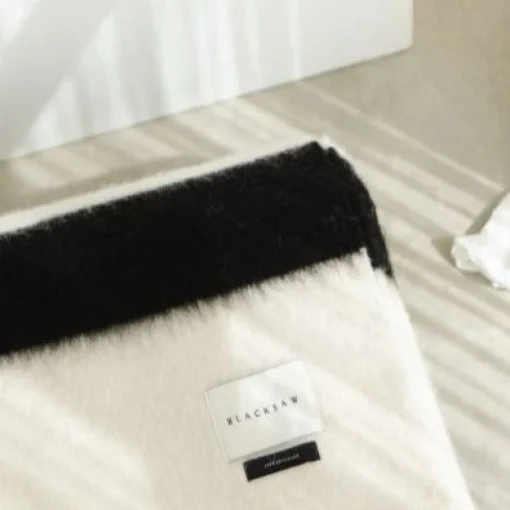 Siempre Blanket, Ivory with Black Stripe^Be Home Cheap
