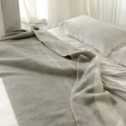 Siempre Blanket, Light Heather with Ivory Stripe^Be Home Shop