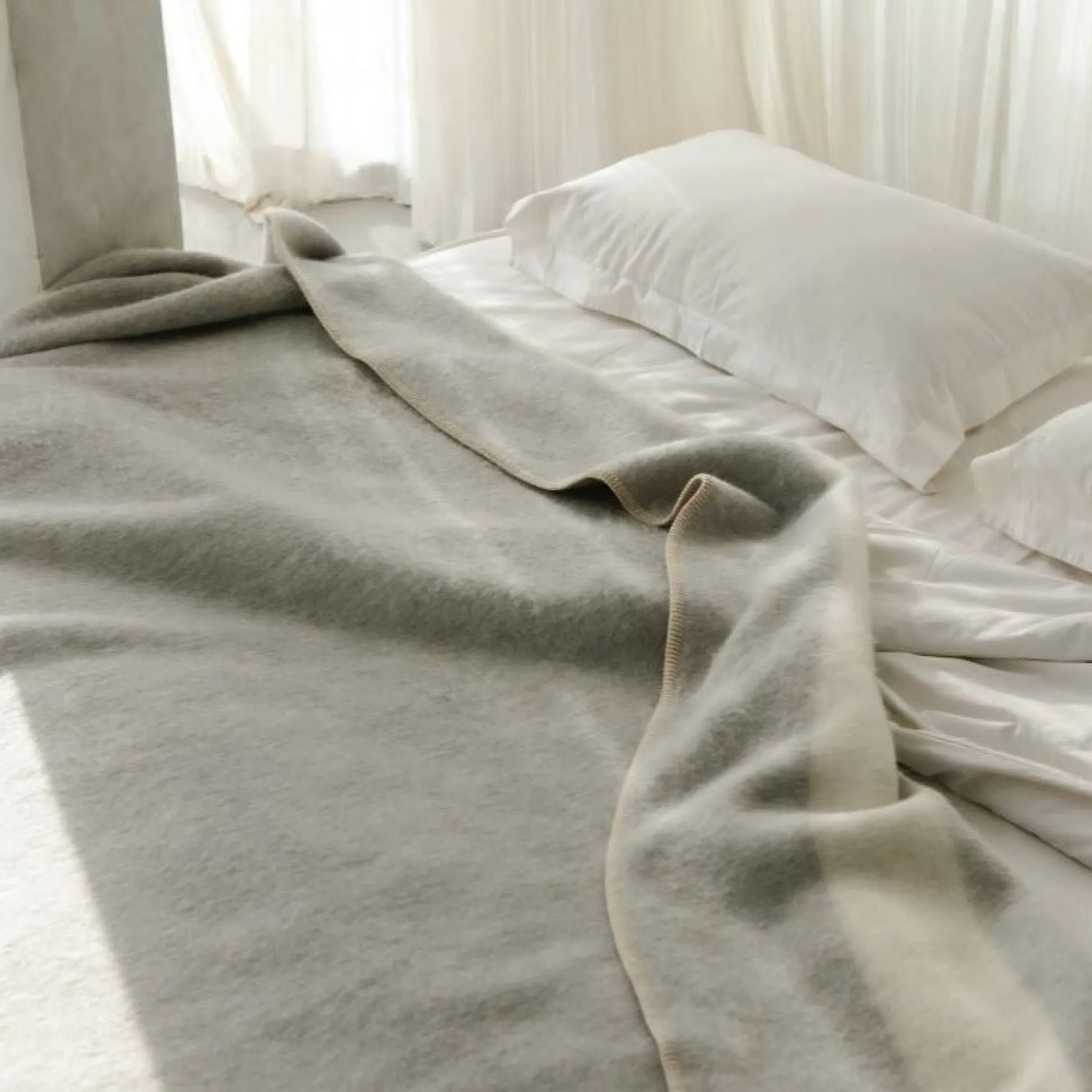 Siempre Blanket, Light Heather with Ivory Stripe^Be Home Shop