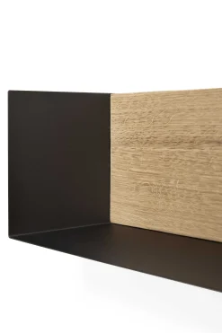 Solid Oak U Shelf with Black Metal, 28