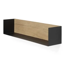 Solid Oak U Shelf with Black Metal, 28
