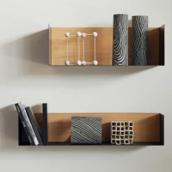 Solid Oak U Shelf with Black Metal, 28