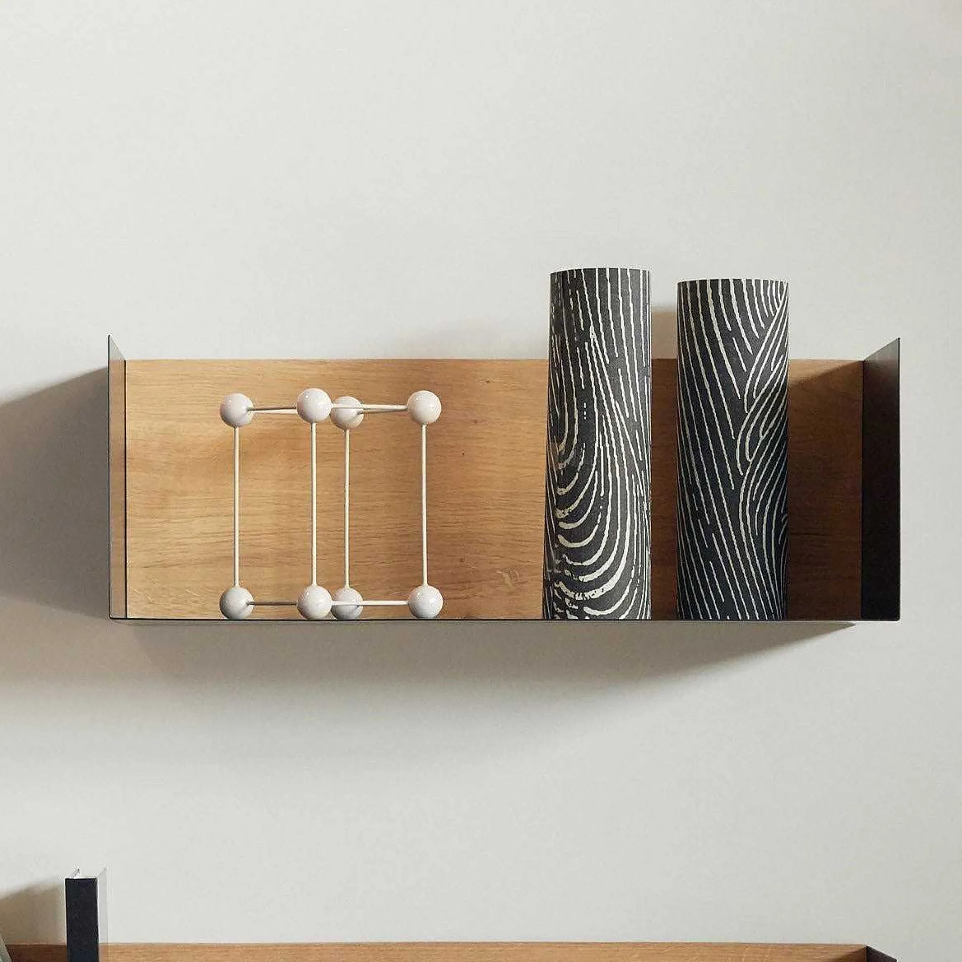 Solid Oak U Shelf with Black Metal, 22"