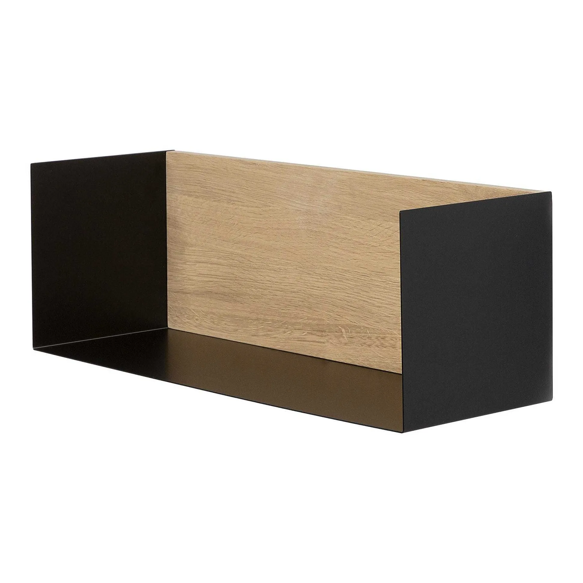 Solid Oak U Shelf with Black Metal, 22"