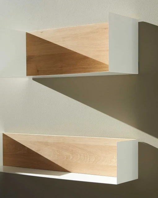 Solid Oak U Shelf with White Metal, 22"