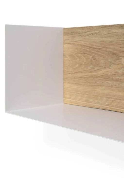 Solid Oak U Shelf with White Metal, 22"
