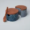 Speckled Cement Interlocking Cellar Set with Wood Lid and Spoon, Midni