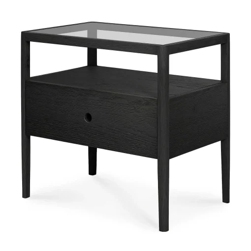Spindle Solid Black Oak Bedside Table