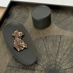 Square Black Slices Varnished Wood Tray, Large