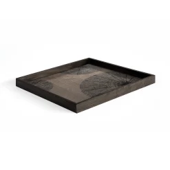 Square Black Slices Varnished Wood Tray, Large