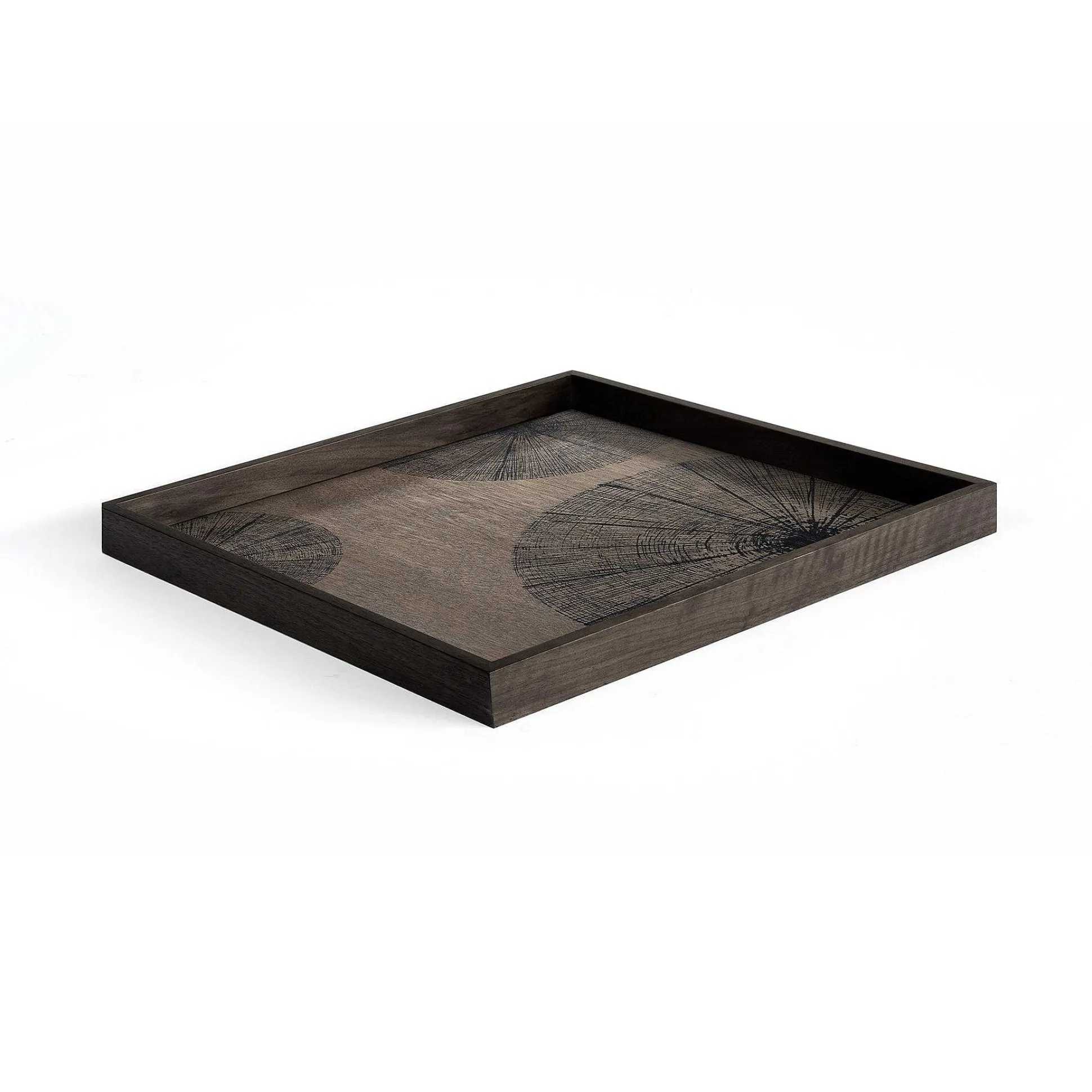 Square Black Slices Varnished Wood Tray, Large