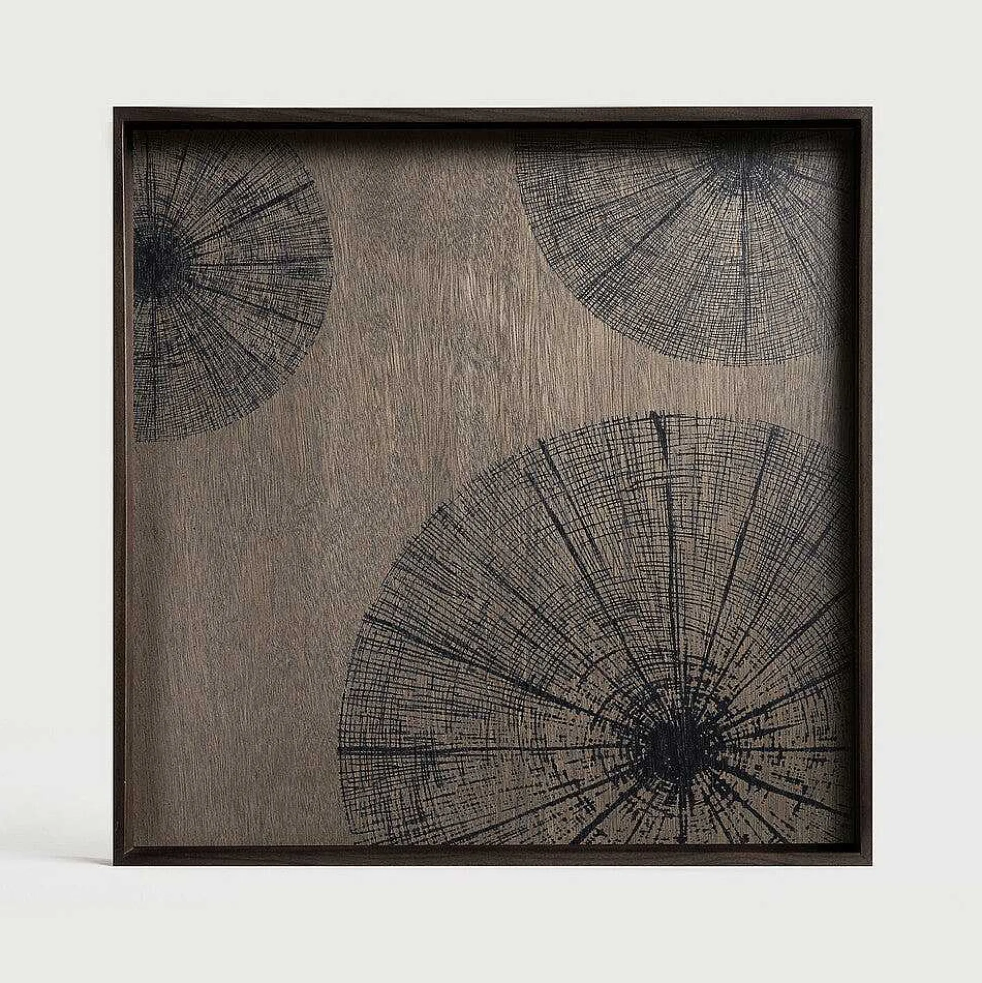 Square Black Slices Varnished Wood Tray, Large