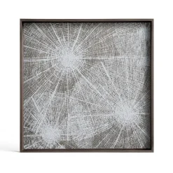 Square White Slices Varnished Wood Tray, Small