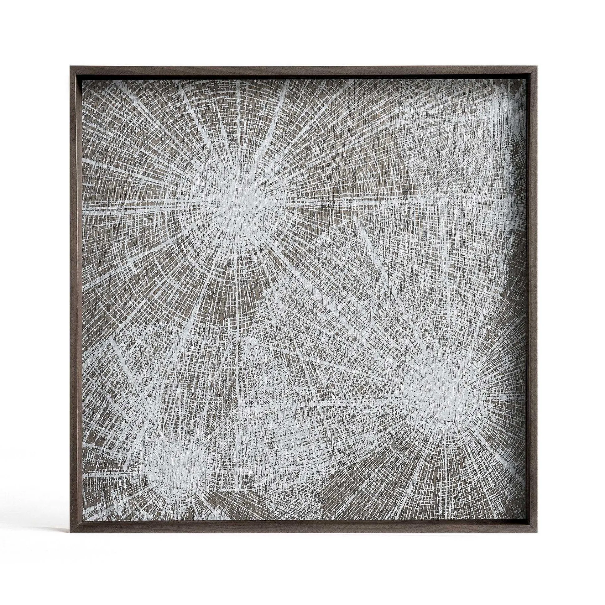 Square White Slices Varnished Wood Tray, Small