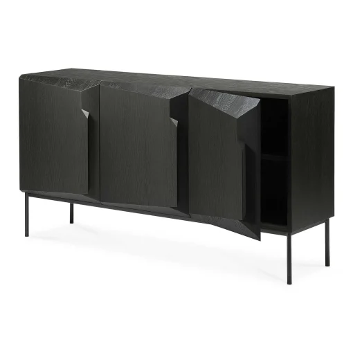 Stairs Black Oak Sideboard, 3 Doors
