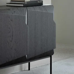 Stairs Black Oak Sideboard, 3 Doors