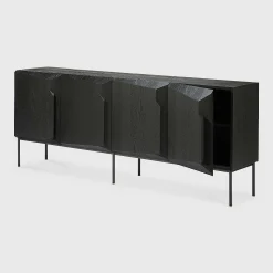 Stairs Black Oak Sideboard, 4 Doors