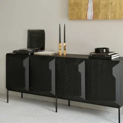 Stairs Black Oak Sideboard, 4 Doors