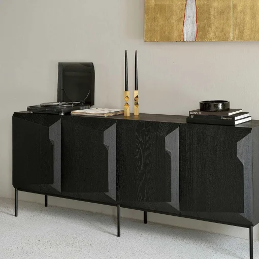 Stairs Black Oak Sideboard, 4 Doors