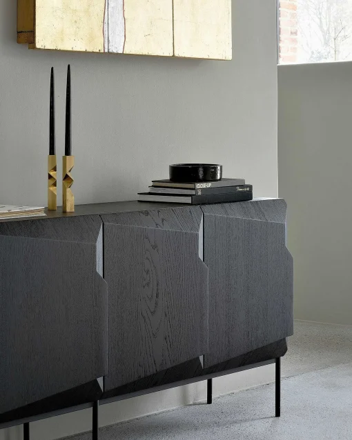 Stairs Black Oak Sideboard, 4 Doors