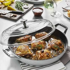 Staub 12" Braiser with Glass Lid, 3.5qt, White